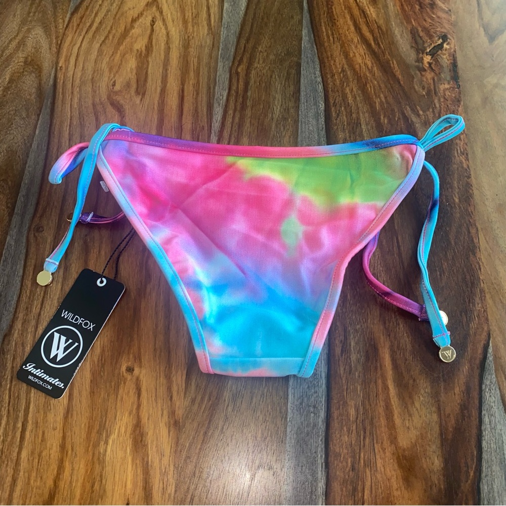 NWT Wildfox Tie Dye Bikini Bottoms String Tie Sides Multicolored Rainbow New S